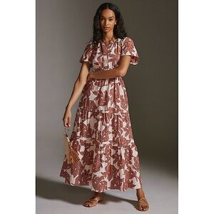 NEW Anthropologie Somerset Maxi Dress in Neutral Floral Dot Size Small